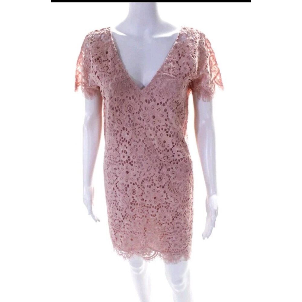 BB Dakota Lace V-Neck Dress Pink Lemonade Lined Short Sleeves Size Medium NWT